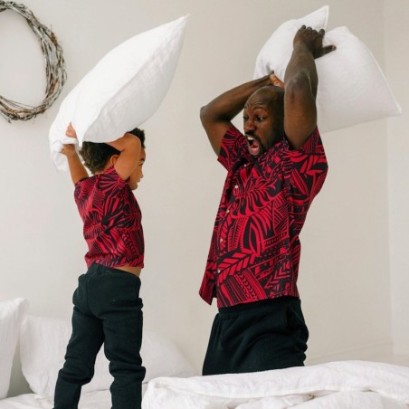 Chemise hawaïenne enfant Tatouage Rahi rouge et noir