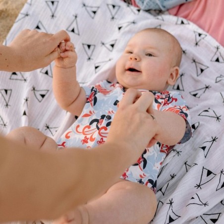 Chemise hawaïenne enfant tortue bleu ciel rouge