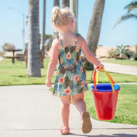 robe enfant couleur verte motifs petits hibiscus