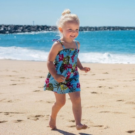 robe enfant couleur bleu bouquet de frangipane