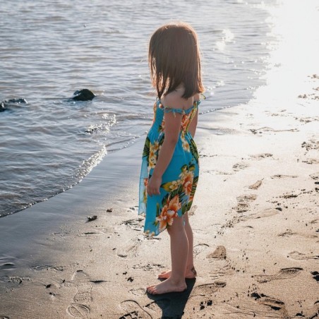 robe enfant turquoise et orange Hawaï