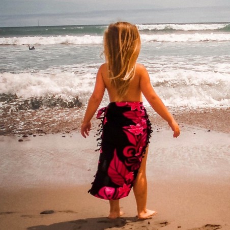 Paréo enfant noir et rose vaïrao