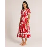 Robe tahitienne rouge hibiscus – Fait main avec dentelle et dos élastique
