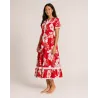 Robe tahitienne rouge hibiscus – Fait main avec dentelle et dos élastique