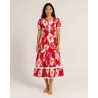 Robe tahitienne rouge hibiscus – Fait main avec dentelle et dos élastique