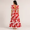 Robe tahitienne rouge hibiscus – Fait main avec dentelle et dos élastique