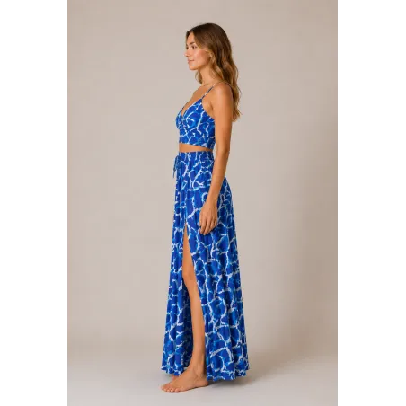 Ensemble Jupe Longue et Top Bohème Chic Bleu | Style Tahitien Femme