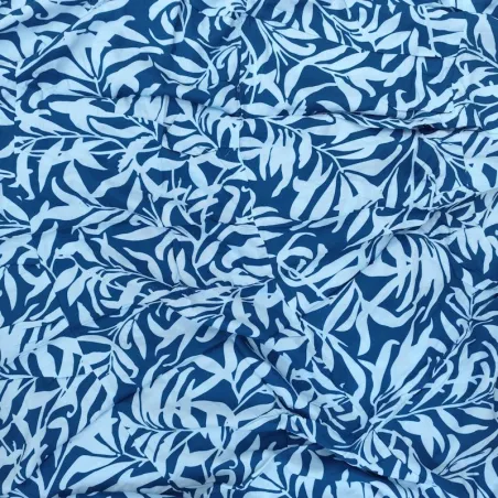 Ensemble Jupe Longue et Top tahitian Bohème motif feuillage  Bleu | Style Tahitien Femme