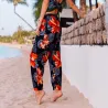 Pantalon de plage Noir et rouge motifs feuillage
