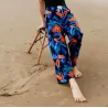 Pantalon de plage Noir et bleu motifs feuillage