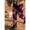 Pantalon de plage violet motif tatouage et frangipane