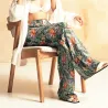 Pantalon de plage gris aux motifs  fleurs oiseaux du paradis