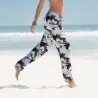 Pantalon de plage rouge aux motifs tropicaux