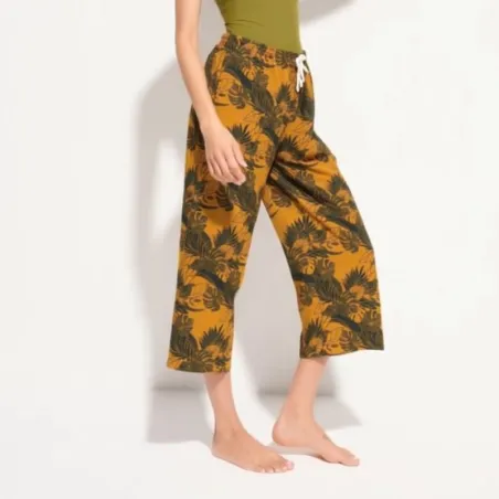 Pantalon de plage rouge aux motifs tropicaux