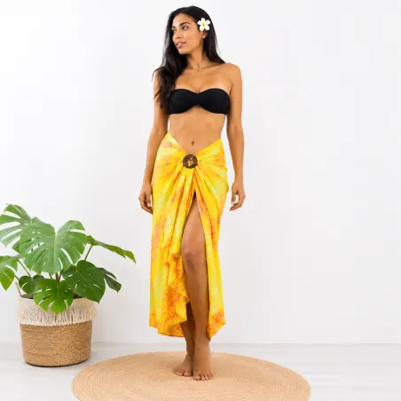 Paréo de plage fabrication artisanal couleur jaune orangé