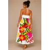 Robe blanche  volant poitrine bouquet de fleurs