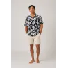 Chemise Hawaïenne couleur noire fleurs blanche