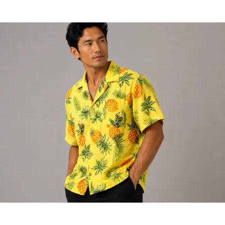 Chemise Hawaïenne couleur Jaune motif Ananas