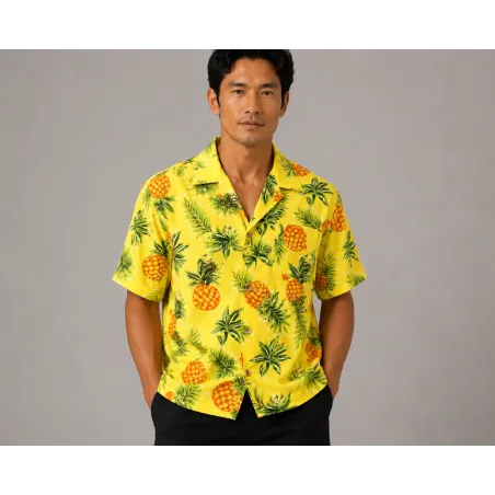 Chemise Hawaïenne couleur Jaune motif  Ananas