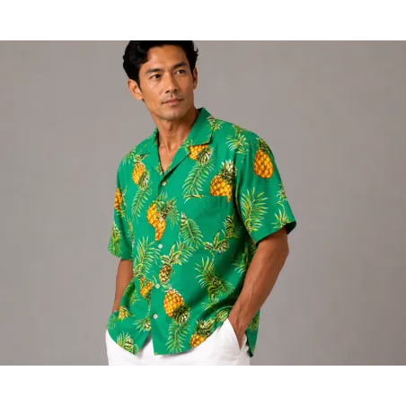 Chemise Hawaïenne couleur verte motif Ananas