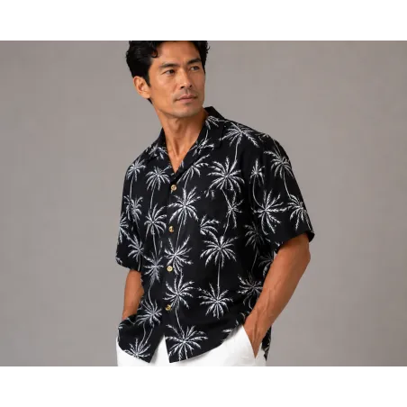 Chemise Hawaïenne noire Palmeraie
