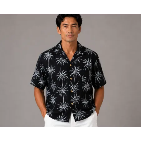 Chemise Hawaïenne noire Palmeraie