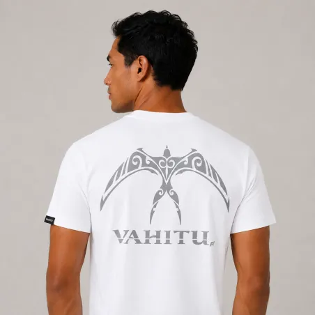 T-shirt Vahitu.pf blanc tatouage oiseaux Polynésien | Produit-Pacifique.com