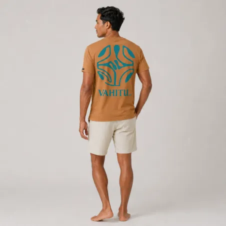 T-shirt Vahitu.pf  couleur moutarde tatouage croix marquisienne - Polynésien | Produit-Pacifique.com