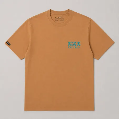 T-shirt Vahitu.pf  couleur moutarde tatouage croix marquisienne - Polynésien | Produit-Pacifique.com