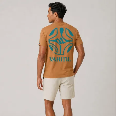 T-shirt Vahitu.pf  couleur moutarde tatouage croix marquisienne - Polynésien | Produit-Pacifique.com