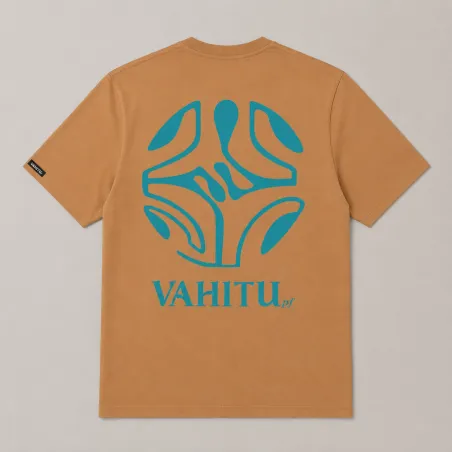T-shirt Vahitu.pf  couleur moutarde tatouage croix marquisienne - Polynésien | Produit-Pacifique.com