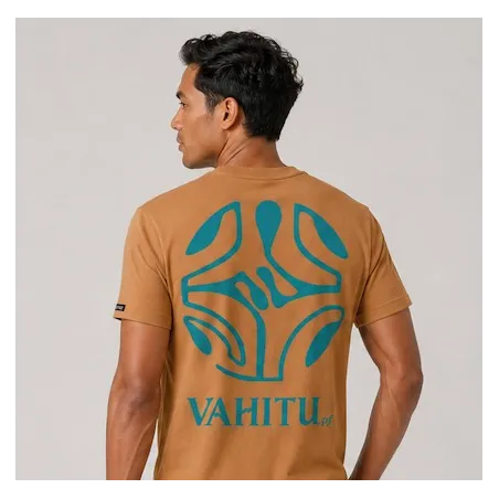 T-shirt Vahitu.pf  couleur moutarde tatouage croix marquisienne - Polynésien | Produit-Pacifique.com