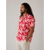 Chemise hawaienne Rouge imprimé hibiscus blanc