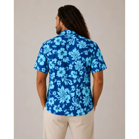Chemise Hawaïenne Bleue Homme – Motifs Fleurs Turquoise | Style Polynésien