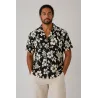 Chemise Hawaïenne noir et crème Homme – Motifs Fleurs noir et crème| Style Polynésien