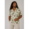 Chemise Hawaïenne crème motif kaki Homme – Motifs Fleurs noir et crème| Style Polynésien