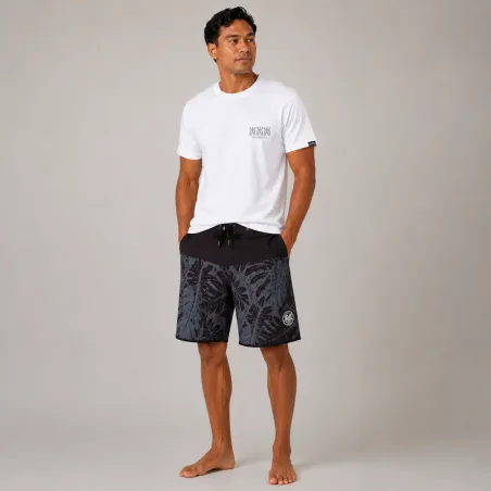 bermuda Noir surfeur INVAD TAHITI  aux motifs feuillages tropicals