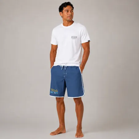Bermuda noir et gris INVAD Tiki Hawaïen  surfeur INVAD TAHITI  aux motifs tiki hawaien