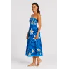 Robe bustier froncé bleu tatouage et frangipane