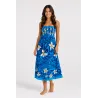 Robe bustier froncé bleu tatouage et frangipane