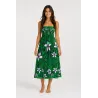 Robe bustier froncé vert tatouage et frangipane