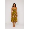 Robe bustier froncé jaune tatouage et frangipane