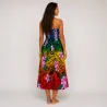 Robe longue bustier multicolore – Tatouage polynésien & fleurs de frangipanier