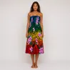 Robe longue bustier multicolore – Tatouage polynésien & fleurs de frangipanier