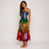 Robe longue bustier multicolore – top turquoise - Tatouage polynésien & fleurs de frangipanier