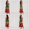 Robe longue bustier multicolore – top turquoise - Tatouage polynésien & fleurs de frangipanier