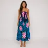 Robe longue bustier multicolore – top violet - Tatouage polynésien & fleurs de frangipanier