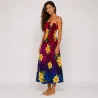 Robe longue bustier multicolore – top rouge - Tatouage polynésien & fleurs de frangipanier
