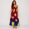 Robe longue bustier multicolore – top rouge - Tatouage polynésien & fleurs de frangipanier