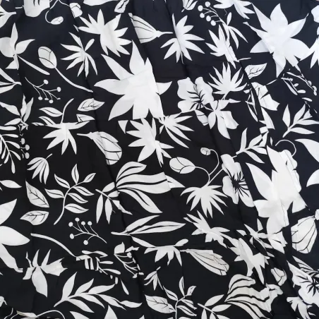 Ensemble Jupe Longue et Top noir et blanc fleurs et feuillage | Style Tahitien Femme